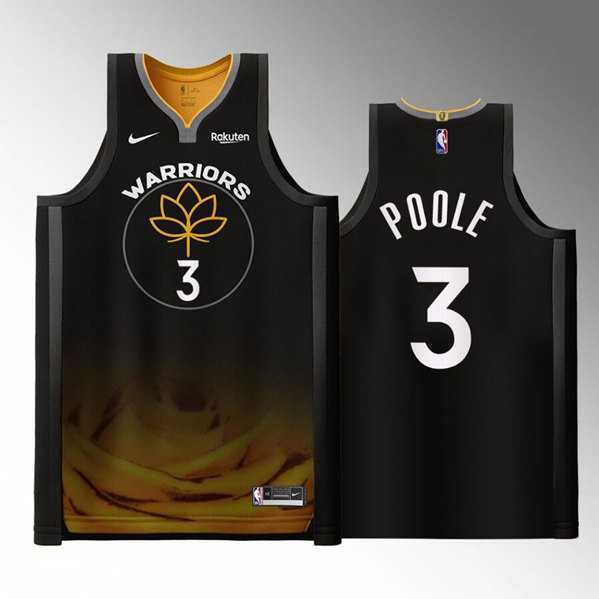 Mens Golden State Warriors #3 Jordan Poole Black 2022-23 City edition Stitched Basketball Jersey